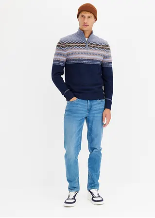 Bonprix Modischer Norwegerpulli Mit Stehkragen Und Reißverschluss - Blau