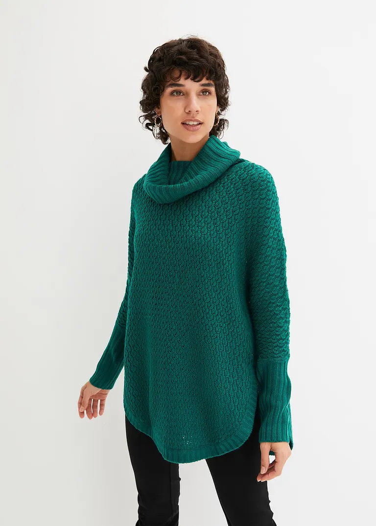 Bonprix Modischer Oversize-Pullover Mit Ajour-Muster Sowie Einem Großen Rollkragen Und Zwei Seitlichen Schlitzen
