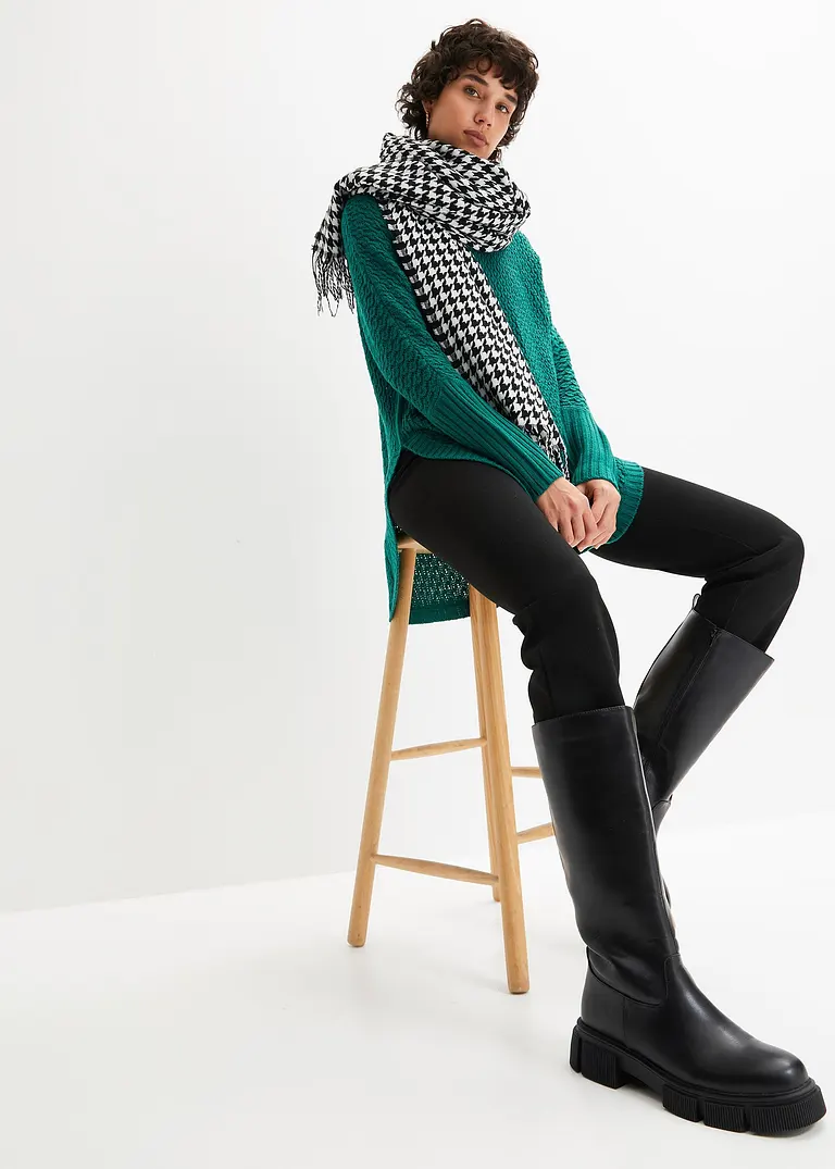 Bonprix Modischer Oversize-Pullover Mit Ajour-Muster Sowie Einem Großen Rollkragen Und Zwei Seitlichen Schlitzen