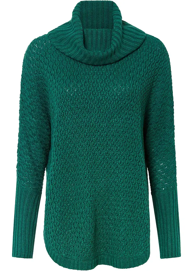 bonprix Modischer Oversize-Pullover mit Ajour-Muster sowie einem großen Rollkragen und zwei seitlichen Schlitzen
