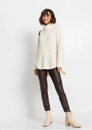 Bonprix Modischer Oversize-Pullover Mit Ajour-Muster Sowie Einem Großen Rollkragen Und Zwei Seitlichen Schlitzen