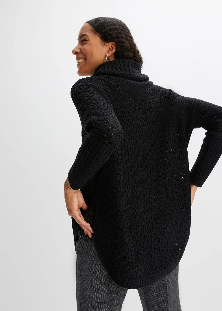 Bonprix Modischer Oversize-Pullover Mit Ajour-Muster Sowie Einem Großen Rollkragen Und Zwei Seitlichen Schlitzen