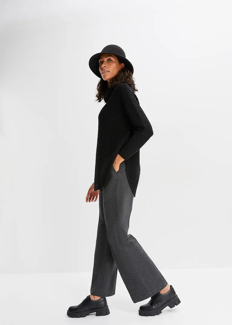 Bonprix Modischer Oversize-Pullover Mit Ajour-Muster Sowie Einem Großen Rollkragen Und Zwei Seitlichen Schlitzen