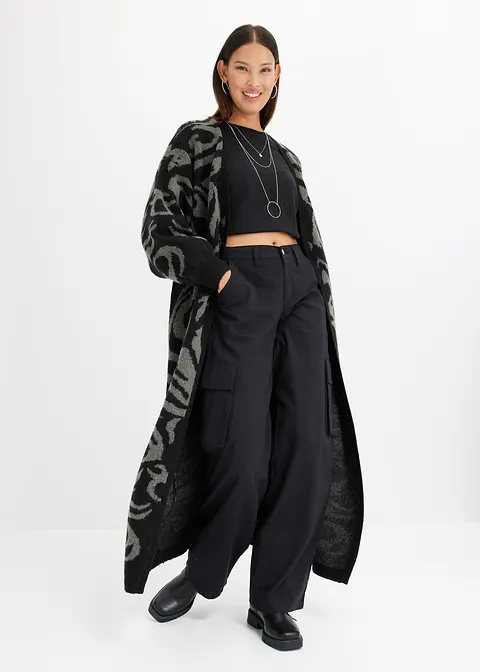 Bonprix Modischer Oversized Strickmantel Extra Lang Aus Strick Mit Jacquard Design