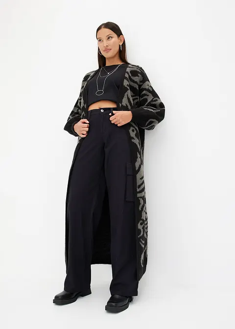 Bonprix Modischer Oversized Strickmantel Extra Lang Aus Strick Mit Jacquard Design