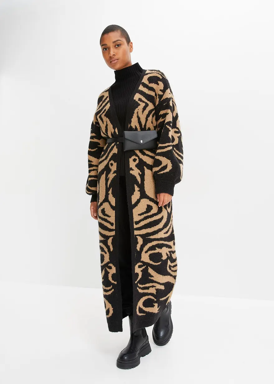 Bonprix Modischer Oversized Strickmantel Extra Lang Aus Strick Mit Jacquard Design