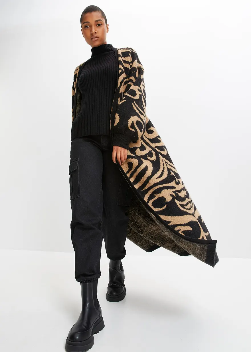 Bonprix Modischer Oversized Strickmantel Extra Lang Aus Strick Mit Jacquard Design