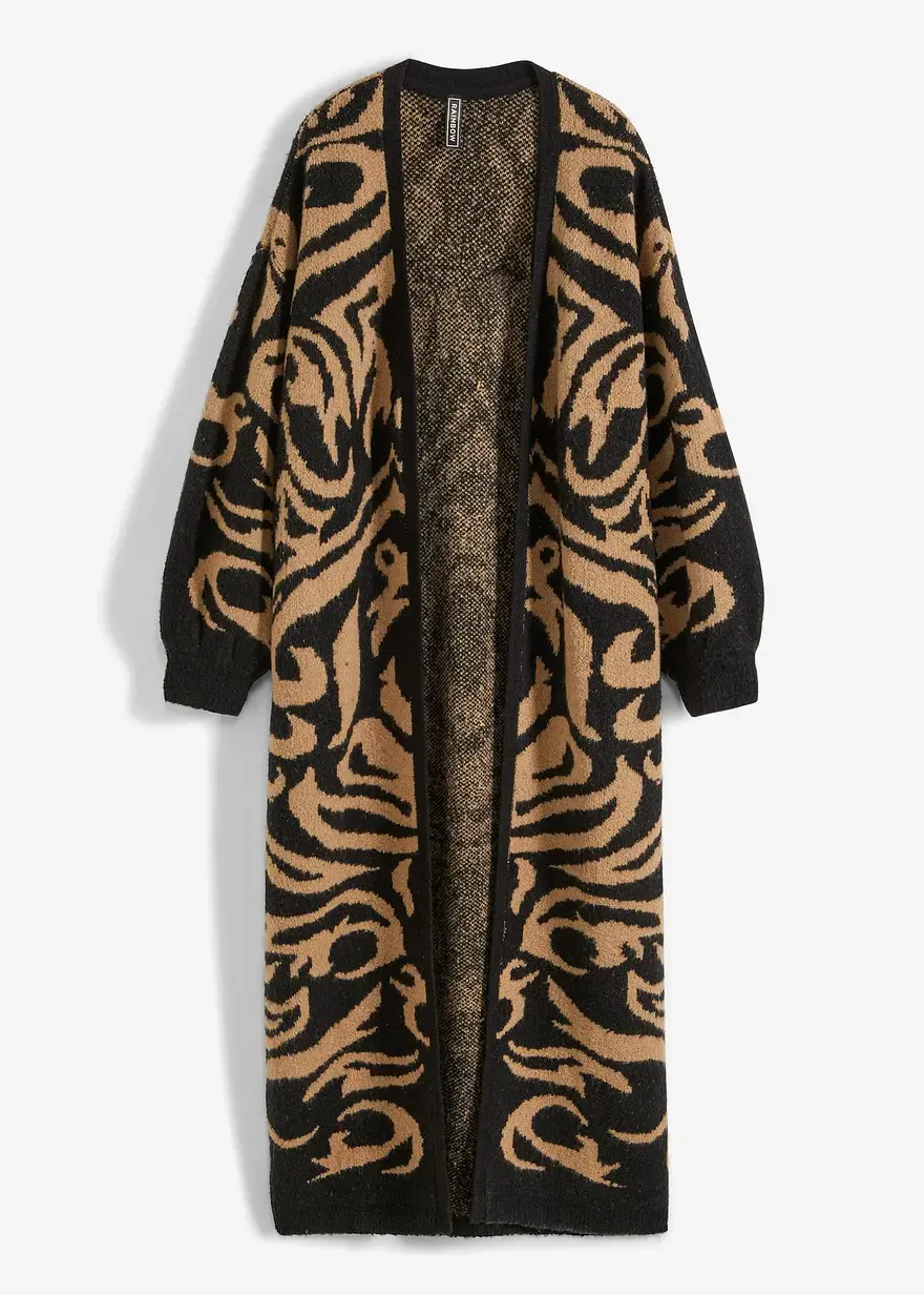 bonprix Modischer Oversized Strickmantel extra lang aus Strick mit Jacquard Design