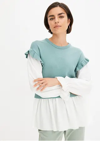 Bonprix Modischer Pullover Mit Blusen-Einsatz - Blau - Damen