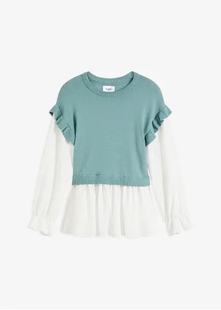 bonprix modischer Pullover mit Blusen-Einsatz - blau - Damen