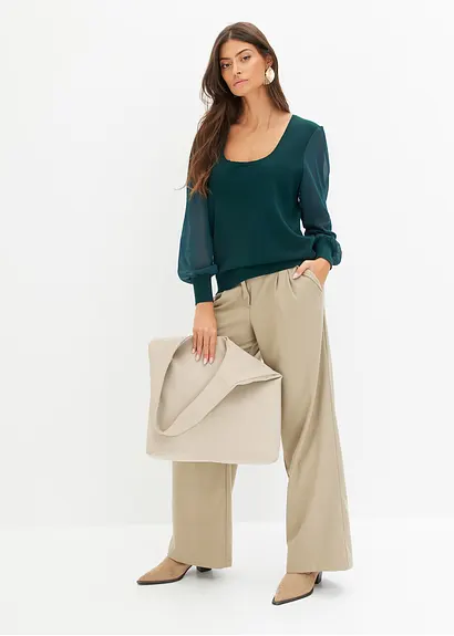 Bonprix Modischer Pullover Mit Chiffonärmeln - Grün - Damen