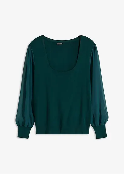 bonprix modischer Pullover mit Chiffonärmeln - grün - Damen