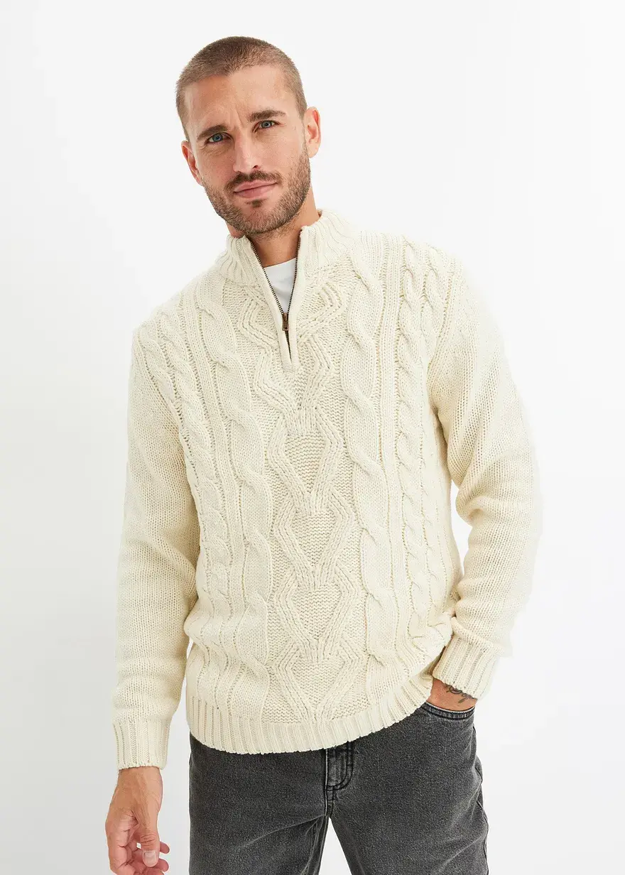 Bonprix Modischer Pullover Mit Klassischem Zopfmuster - Beige