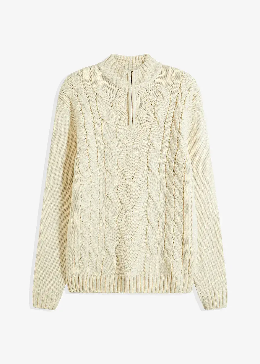 bonprix Modischer Pullover mit klassischem Zopfmuster - beige