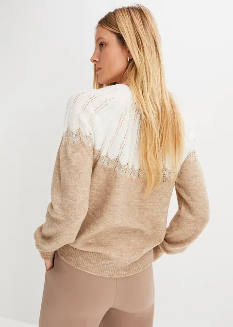 Bonprix Modischer Pullover Mit Toller Farb-Kombi - Beige