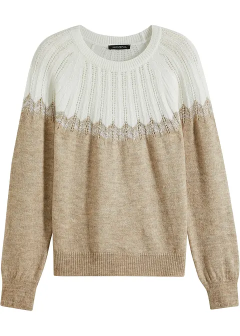 bonprix Modischer Pullover mit toller Farb-Kombi - beige