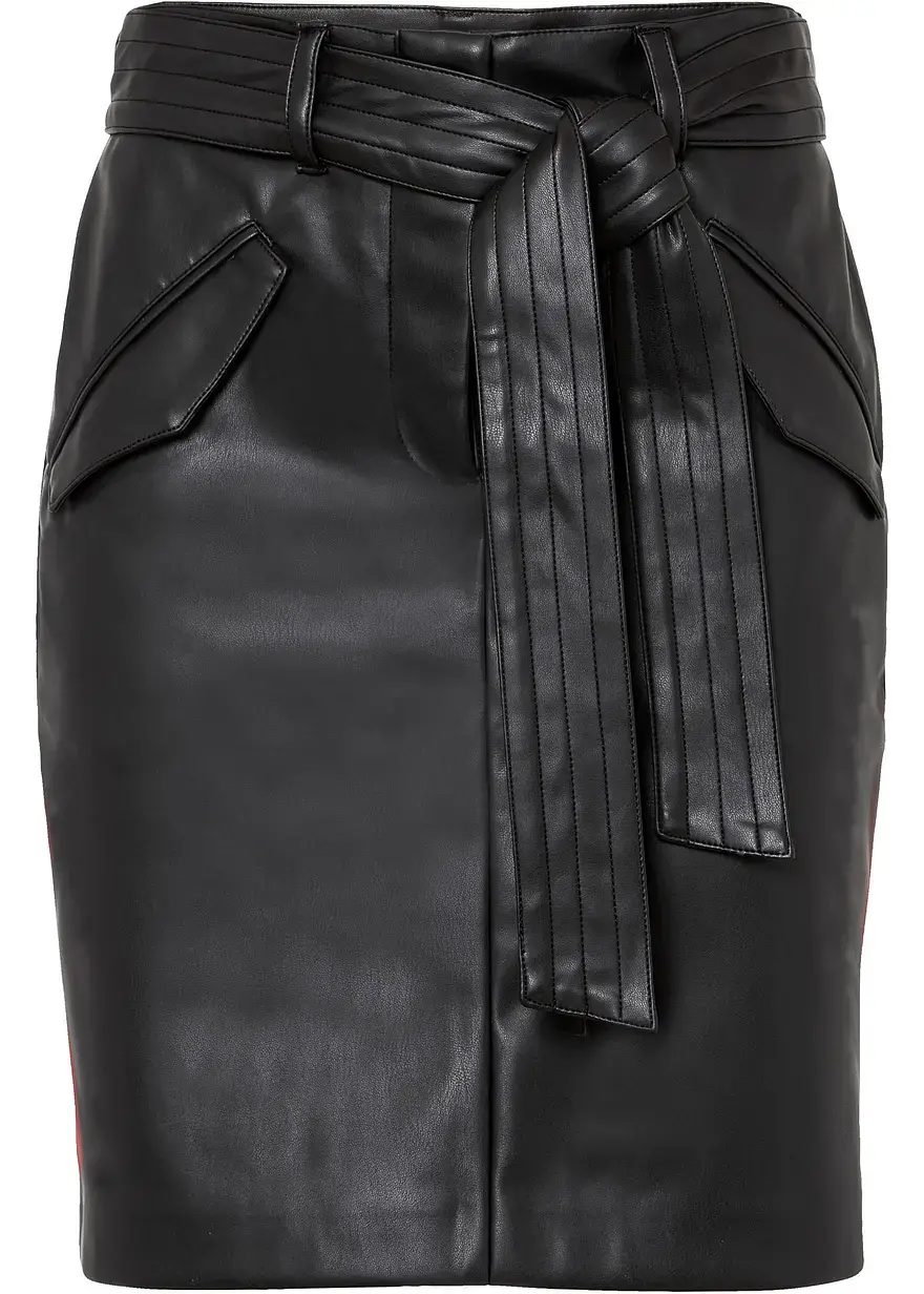 bonprix modischer Rock mit Gürtel aus Lederimitat - schwarz
