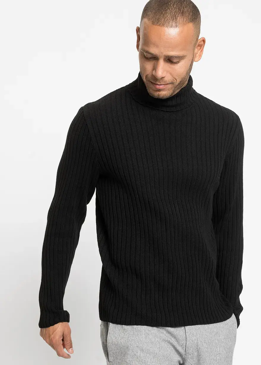 Bonprix Modischer Rollkragenpullover In Rippstruktur - Schwarz