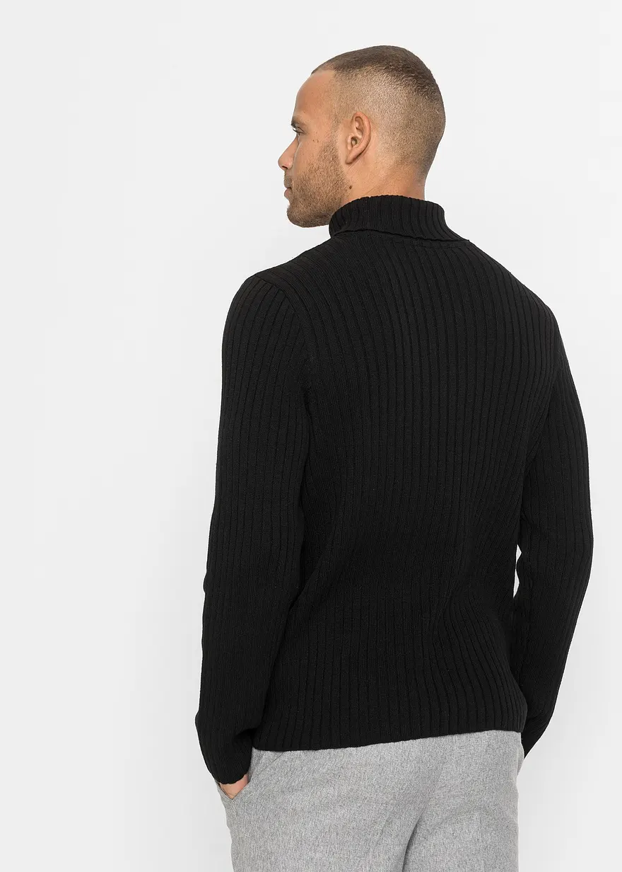 Bonprix Modischer Rollkragenpullover In Rippstruktur - Schwarz