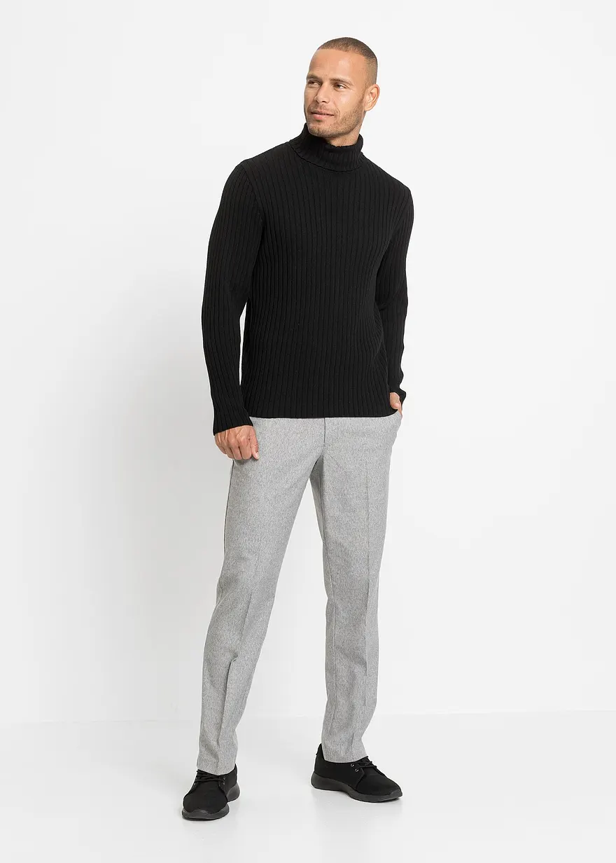 Bonprix Modischer Rollkragenpullover In Rippstruktur - Schwarz