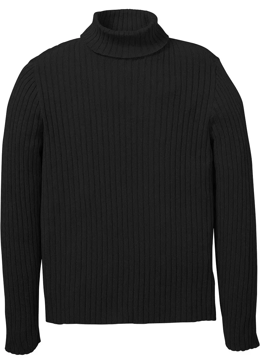bonprix modischer Rollkragenpullover in Rippstruktur - schwarz