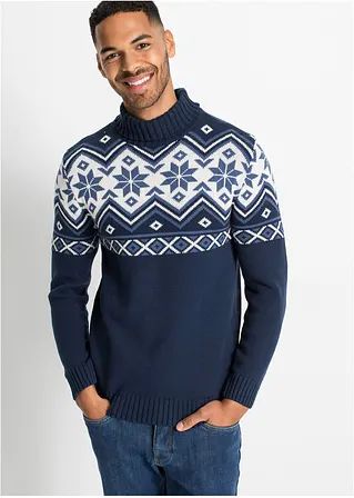 Bonprix Modischer Rollkragenpullover Mit Norweger-Muster - Blau