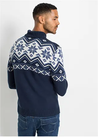 Bonprix Modischer Rollkragenpullover Mit Norweger-Muster - Blau