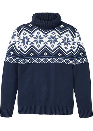 Bonprix Modischer Rollkragenpullover Mit Norweger-Muster - Blau