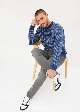 Bonprix Modischer Rundhalspullover Mit Minimalmuster - Blau