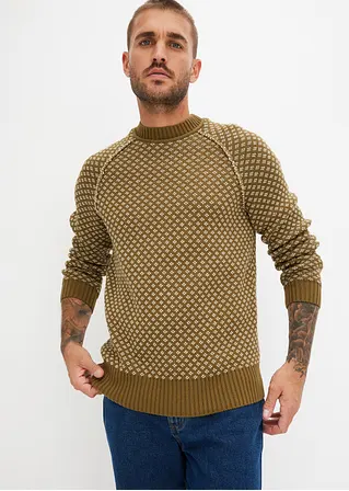 Bonprix Modischer Rundhalspullover Mit Minimalmuster - Grün