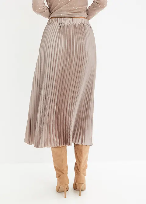 Bonprix Modischer Satin-Midirock Mit Plissée - Grau - Damen