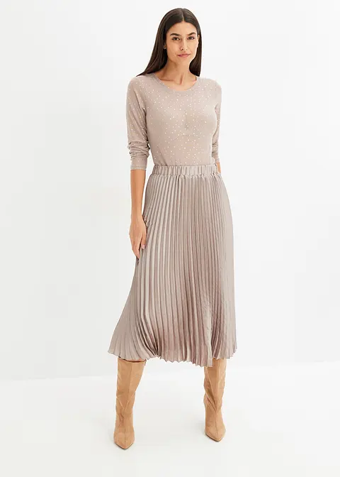 Bonprix Modischer Satin-Midirock Mit Plissée - Grau - Damen