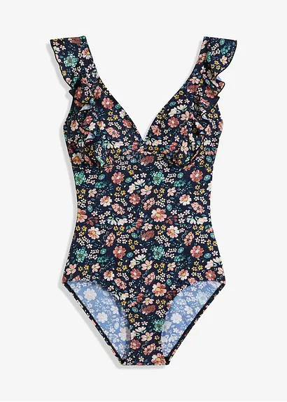 bonprix Modischer Shape Badeanzug mit Volants - blau - Damen