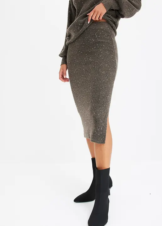 Bonprix Modischer Strick-Rock Mit Pailletten - Braun - Damen