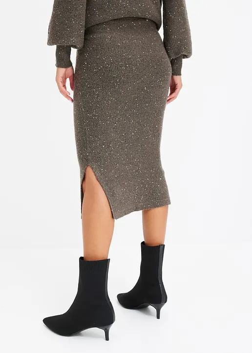 Bonprix Modischer Strick-Rock Mit Pailletten - Braun - Damen