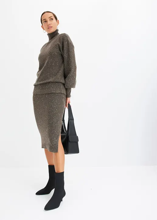 Bonprix Modischer Strick-Rock Mit Pailletten - Braun - Damen