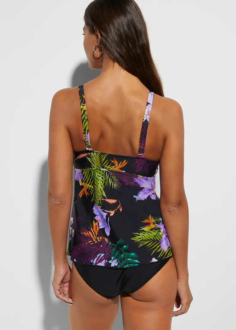 Bonprix Modischer Tall Tankini Mit Blumendruck - Schwarz/lila Geblümt
