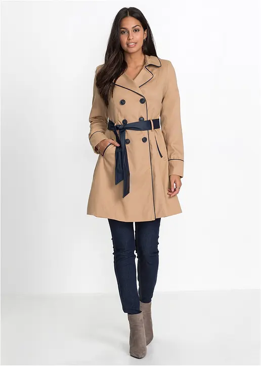 Bonprix Modischer Trenchcoat Mit Zeitlosen Farbkontrasten. - Beige
