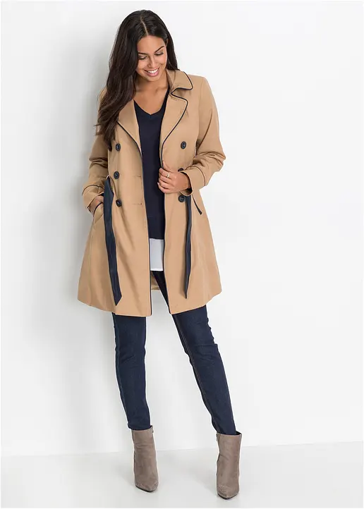 Bonprix Modischer Trenchcoat Mit Zeitlosen Farbkontrasten. - Beige