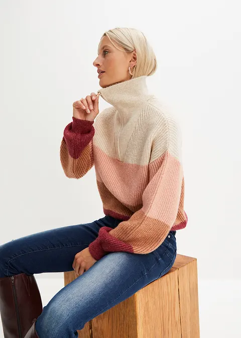 Bonprix Modischer Troyer-Pullover Mit Reißverschluss - Beige