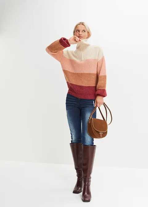 Bonprix Modischer Troyer-Pullover Mit Reißverschluss - Beige