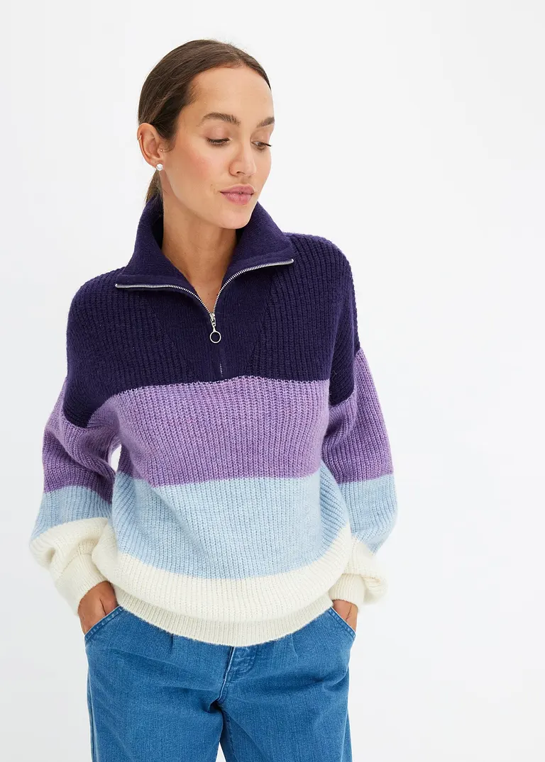 Bonprix Modischer Troyer-Pullover Mit Reißverschluss - Lila