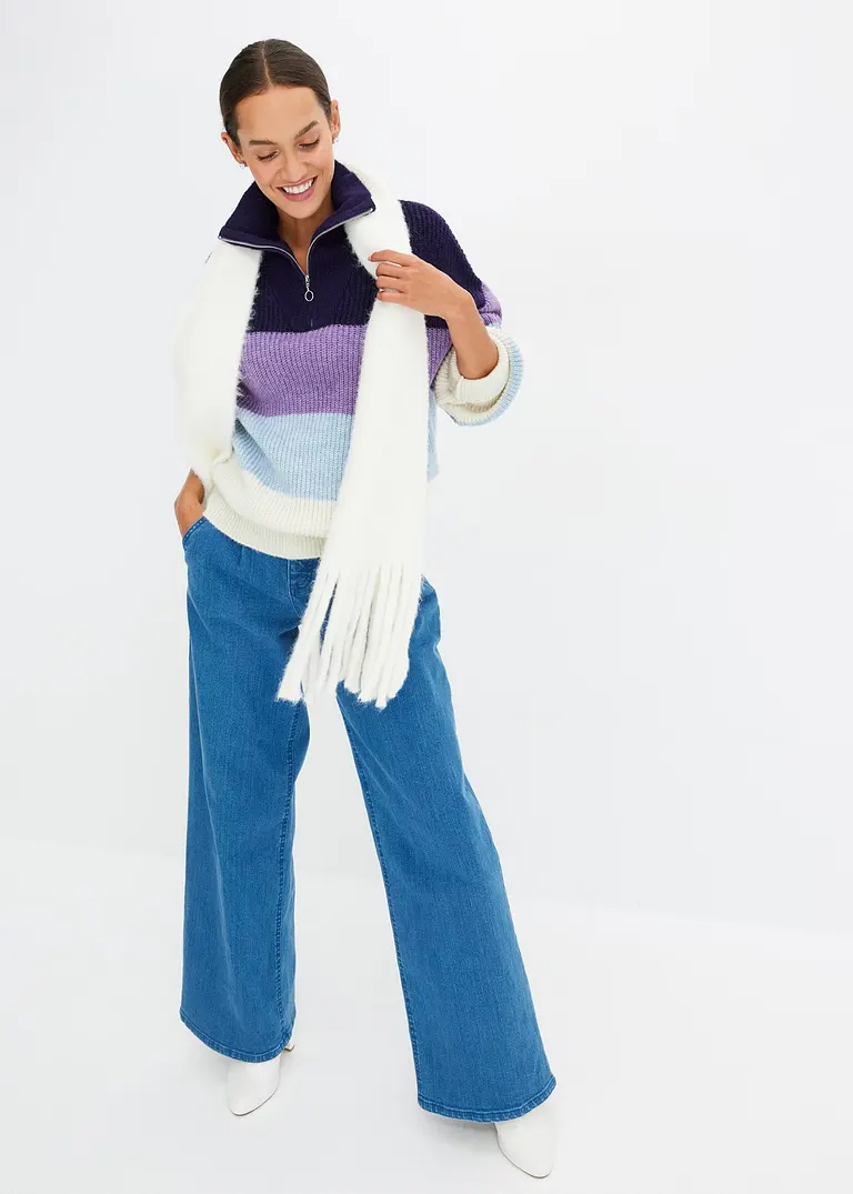 Bonprix Modischer Troyer-Pullover Mit Reißverschluss - Lila