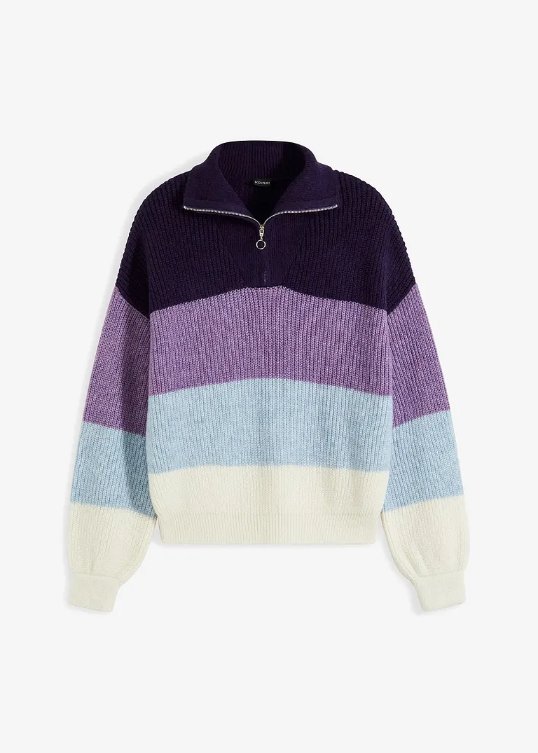 bonprix modischer Troyer-Pullover mit Reißverschluss - lila