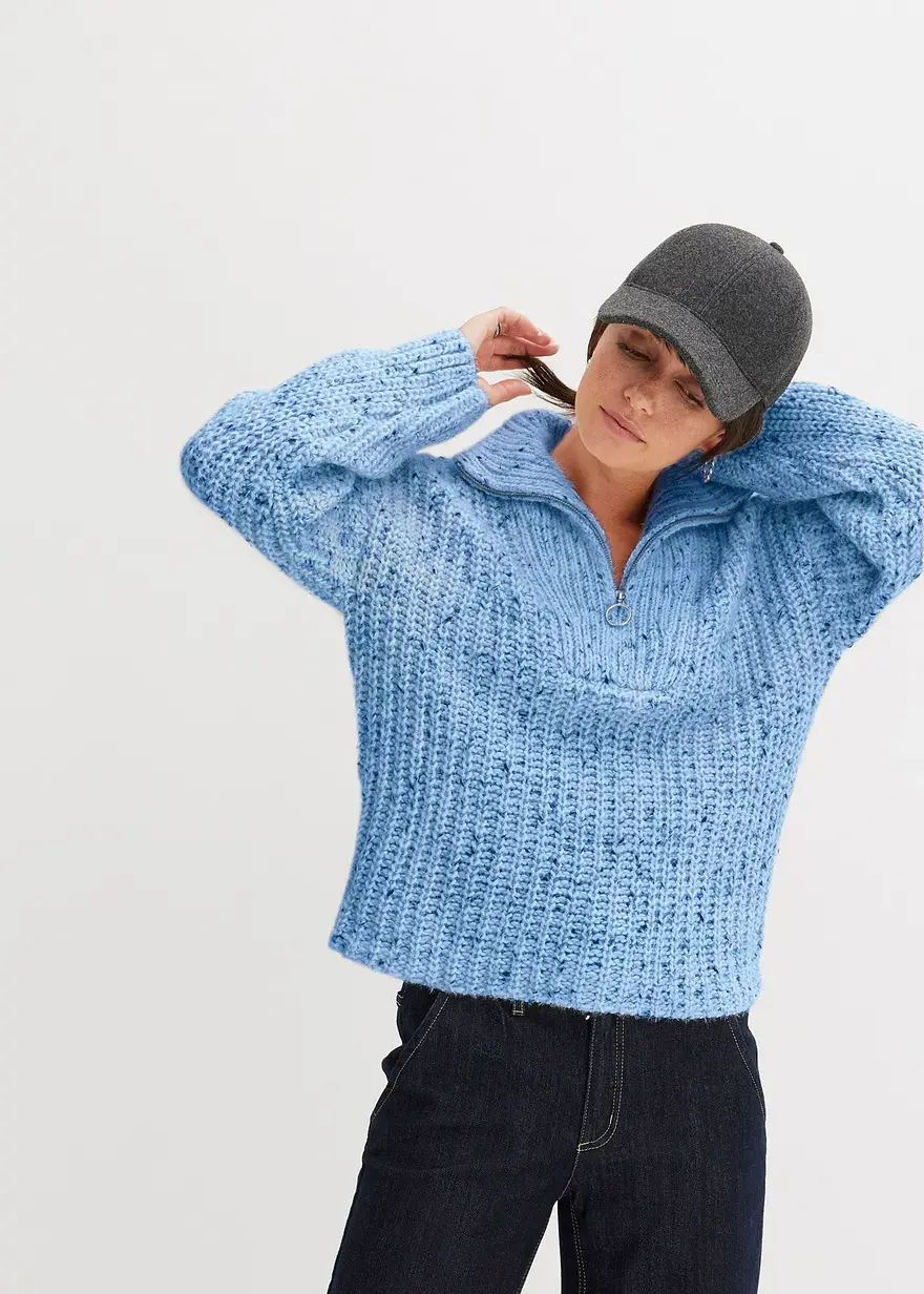 Bonprix Modischer Troyer-Pullover Mit überschnittener Schulter - Blau
