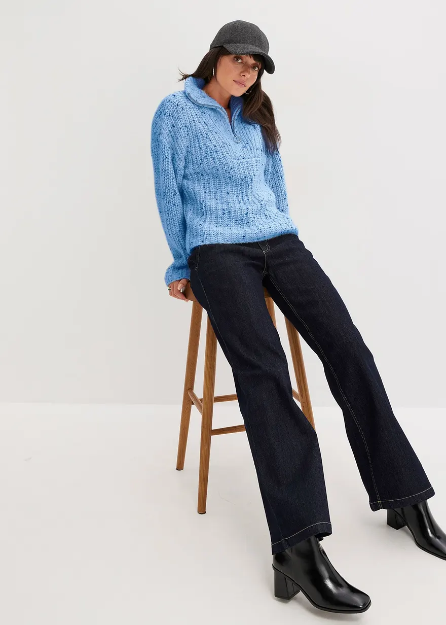 Bonprix Modischer Troyer-Pullover Mit überschnittener Schulter - Blau