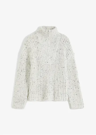 bonprix Modischer Troyer-Pullover mit überschnittener Schulter - weiß