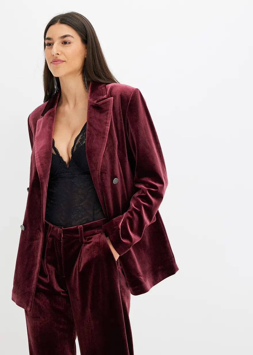 Bonprix Modischer Zweireihiger Blazer Aus Softem Samt - Rot