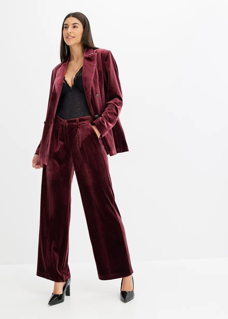Bonprix Modischer Zweireihiger Blazer Aus Softem Samt - Rot