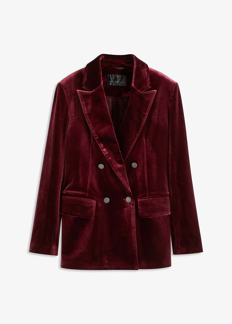 bonprix Modischer zweireihiger Blazer aus softem Samt - rot